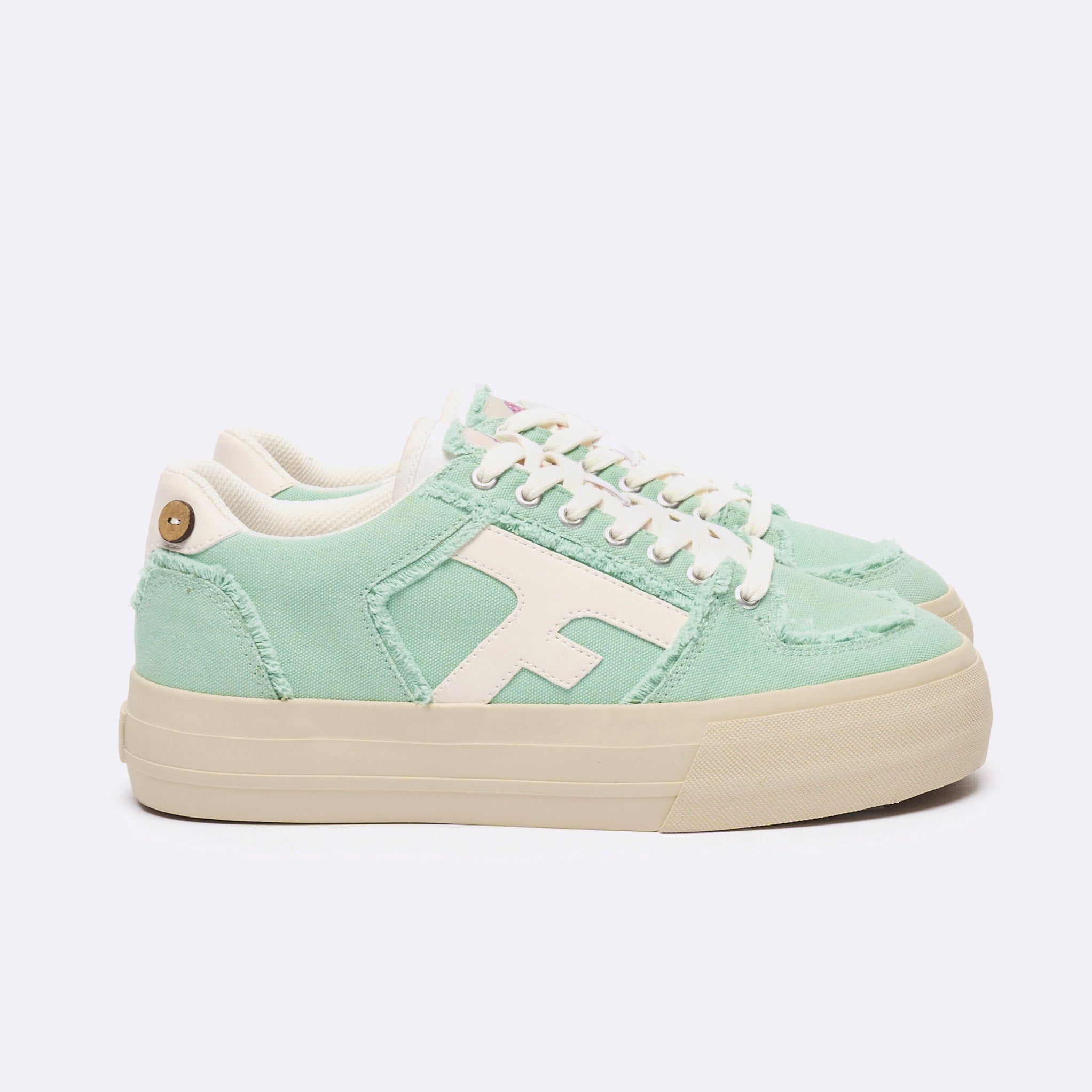 Mint Green Low-Top Tennis Trainers Walnut Platform - Women
