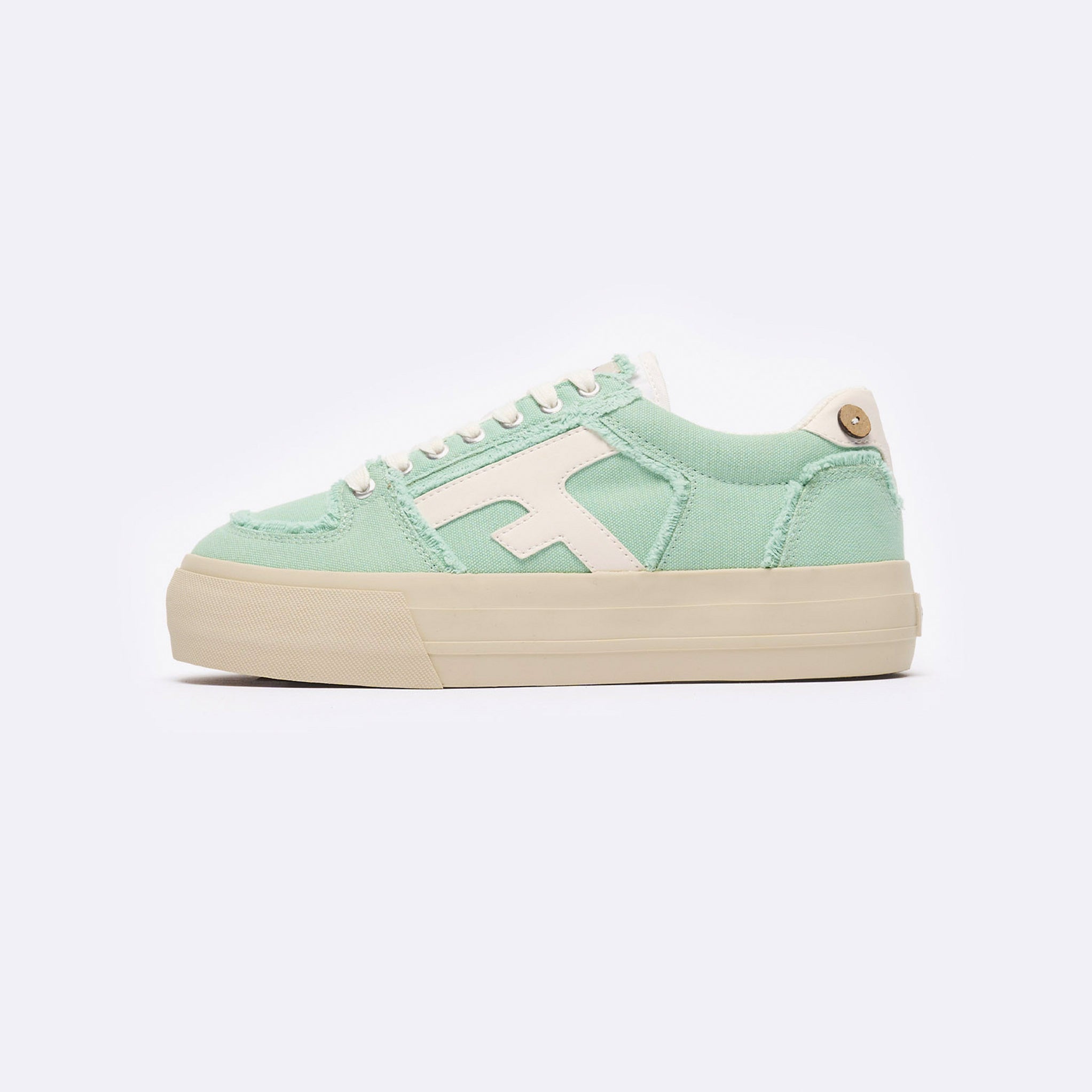 Mint Green Low-Top Tennis Trainers Walnut Platform - Women