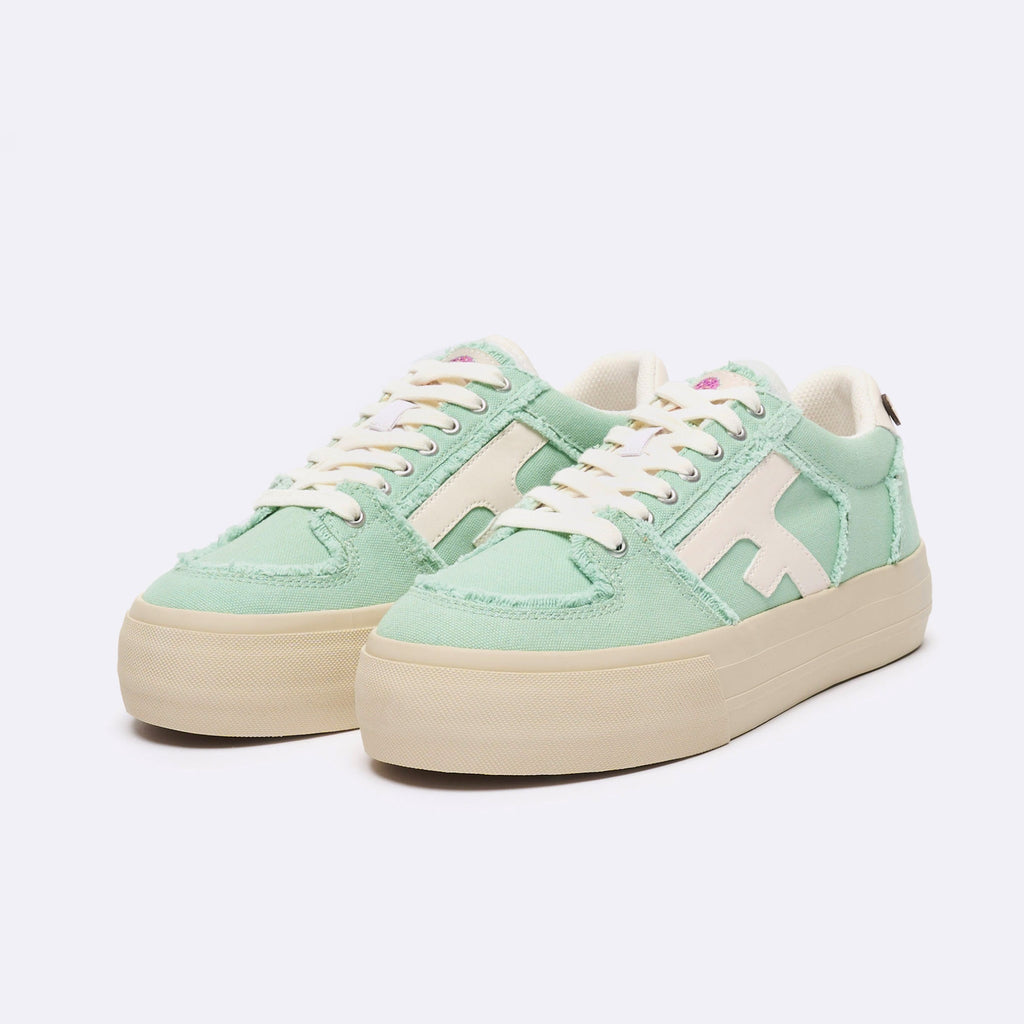 Mint Green Low-Top Tennis Trainers Walnut Platform - Women
