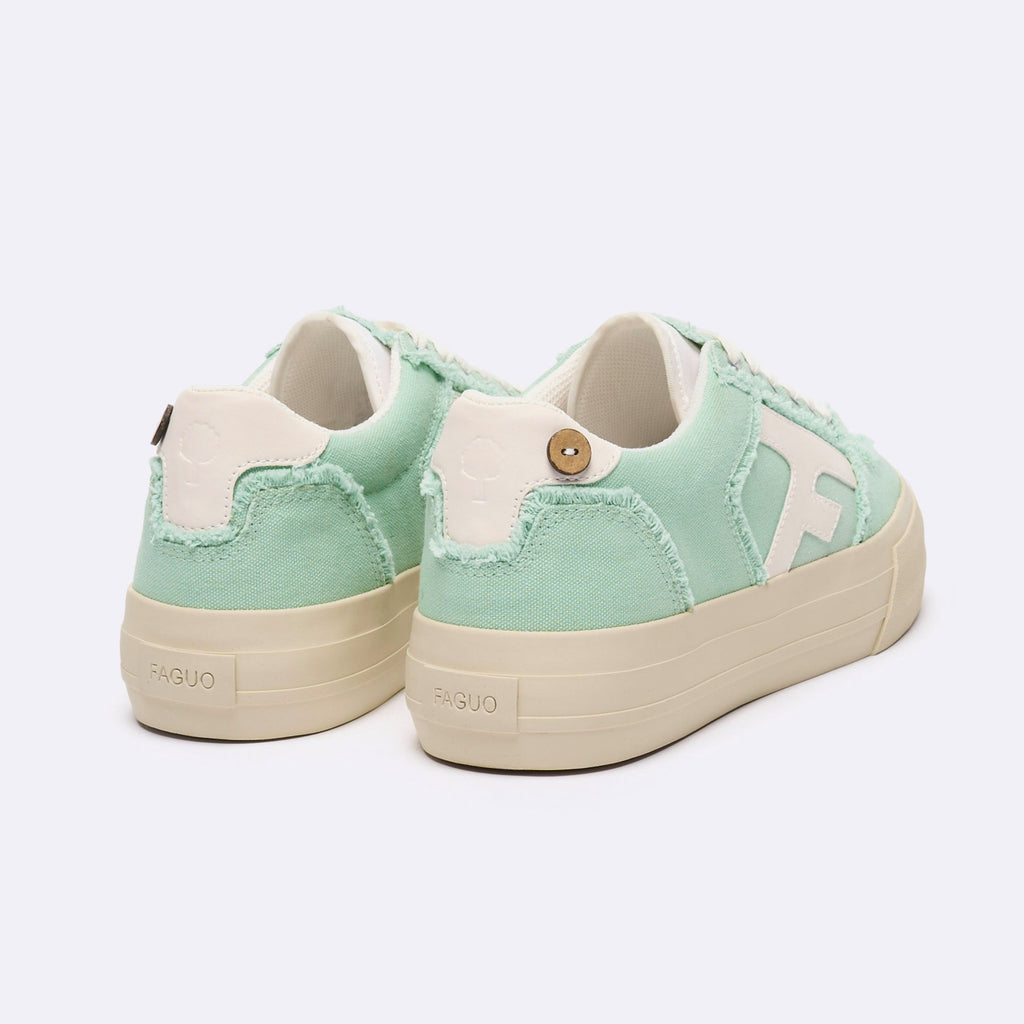 Mint Green Low-Top Tennis Trainers Walnut Platform - Women