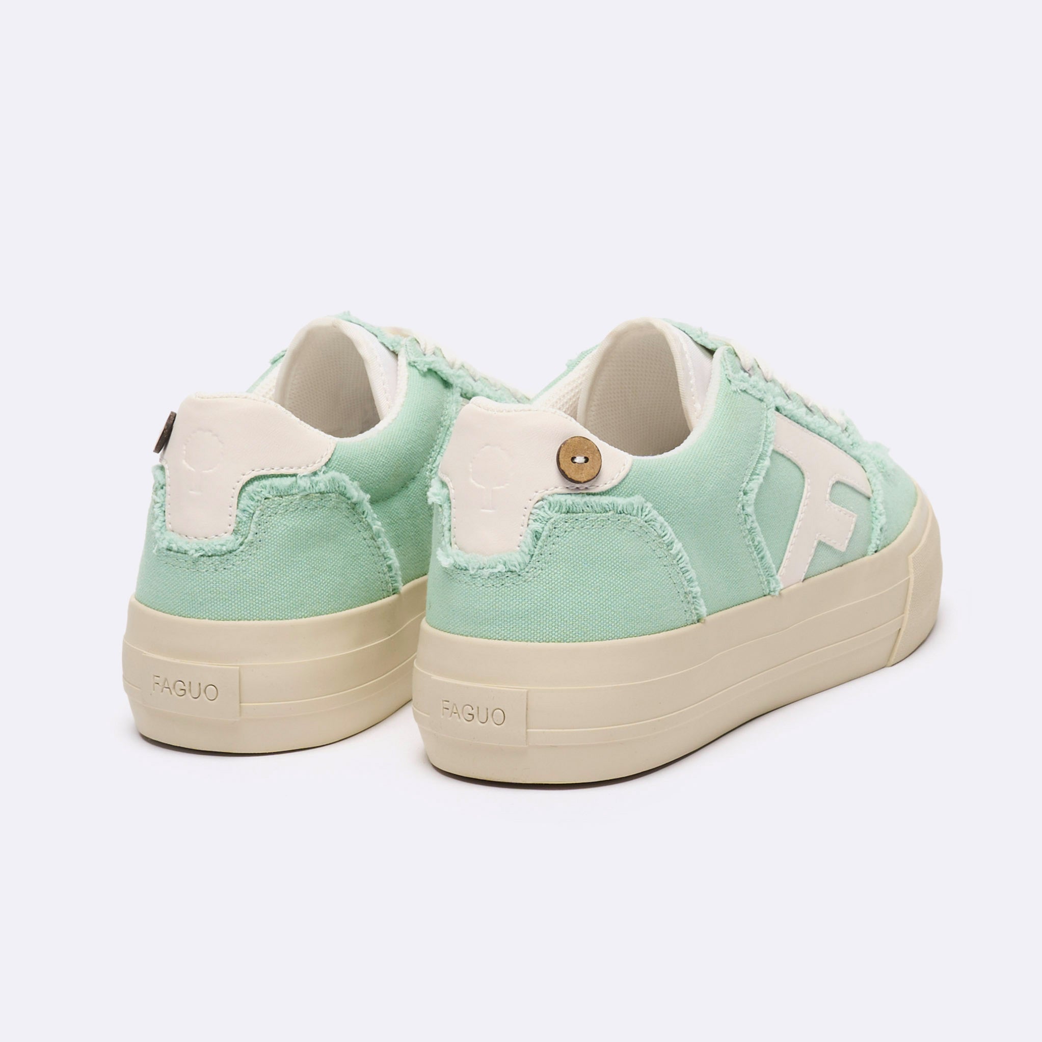 Mint Green Low-Top Tennis Trainers Walnut Platform - Women