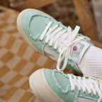Mint Green Low-Top Tennis Trainers Walnut Platform - Women