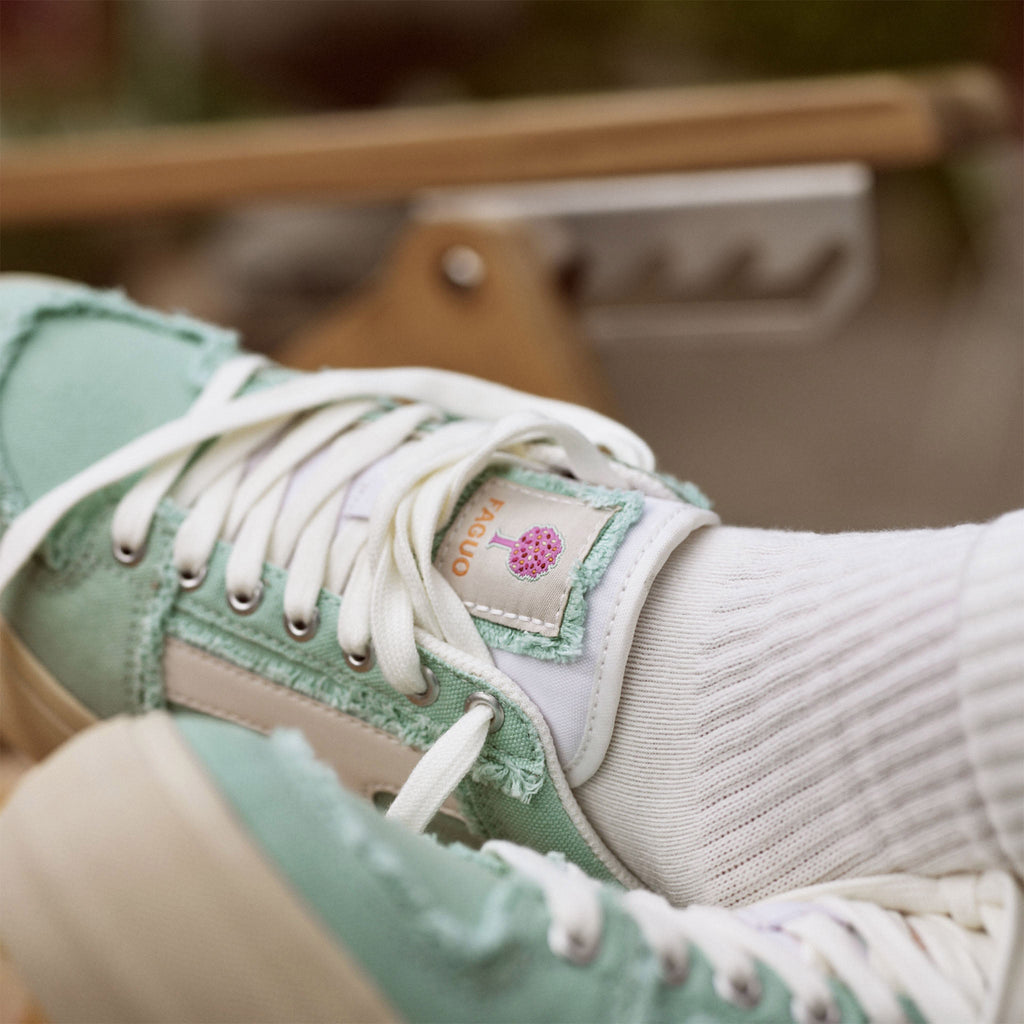 Mint Green Low-Top Tennis Trainers Walnut Platform - Women