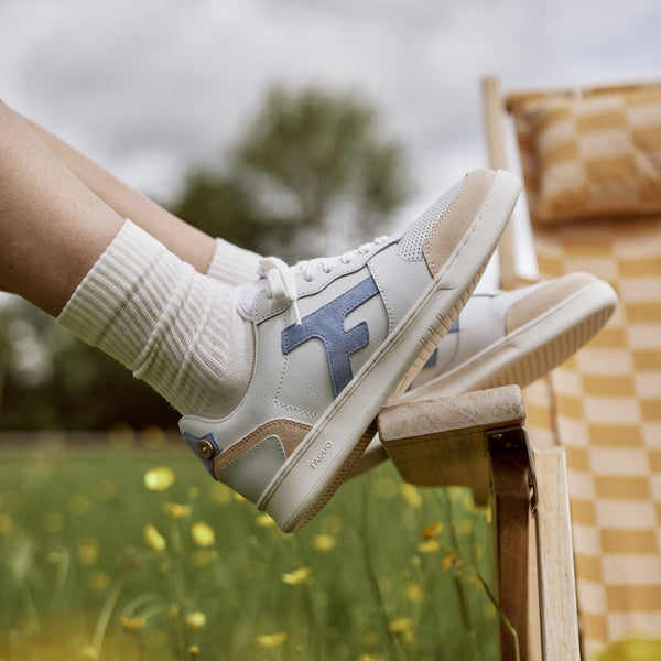White, Beige & Blue Low-Top Trainers Hazel - Unisex