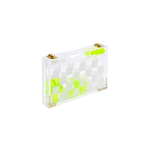 Juego de ajedrez y damas de viaje Crystal Lucite - Amarillo y transparente