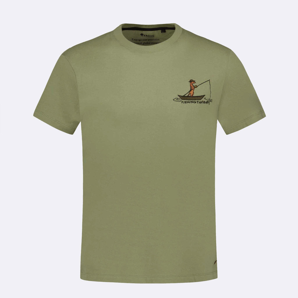 T-Shirt Vert Olive Broderie Sans Pression Arcy - Homme