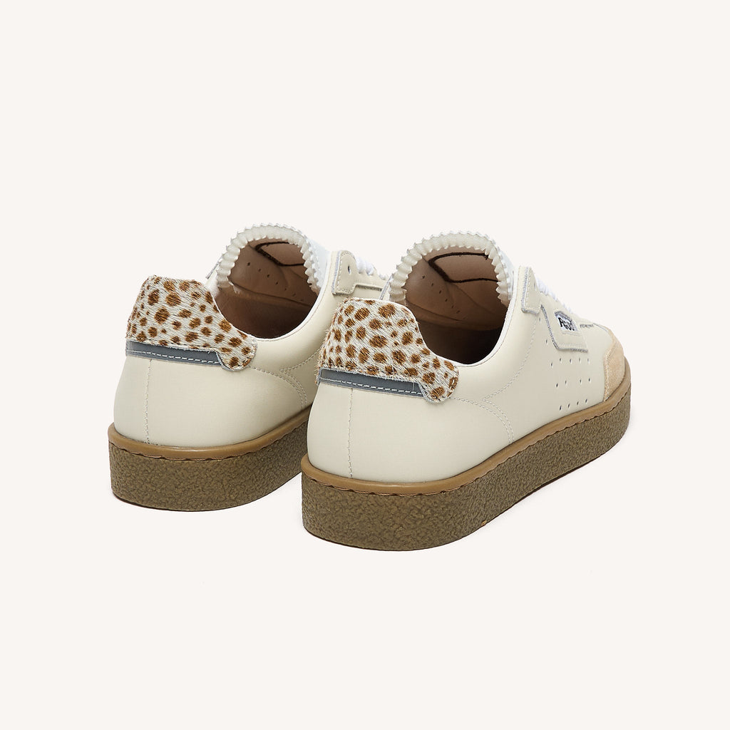 Baskets Cuir Écru Et Beige
