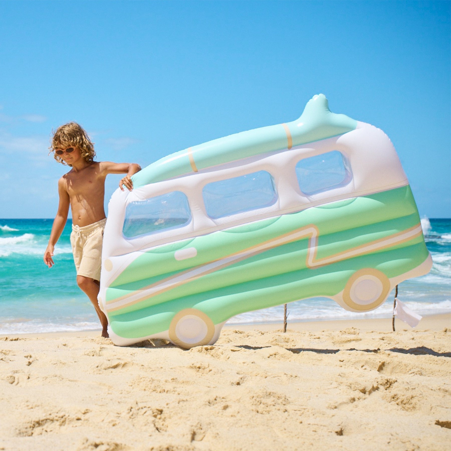 Colchón flotante para adultos Van Campervan - Estampado fondo verde