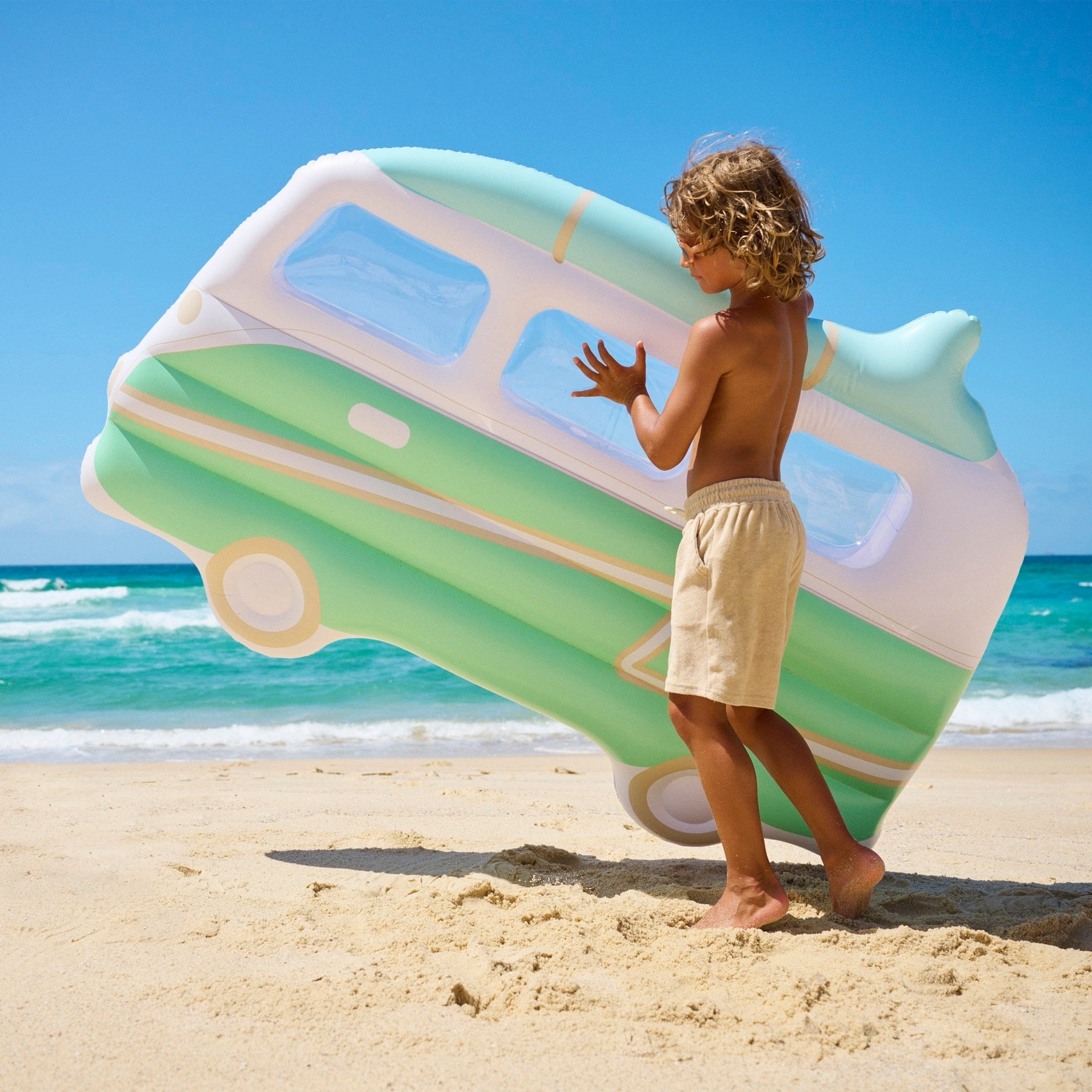 Colchón flotante para adultos Van Campervan - Estampado fondo verde