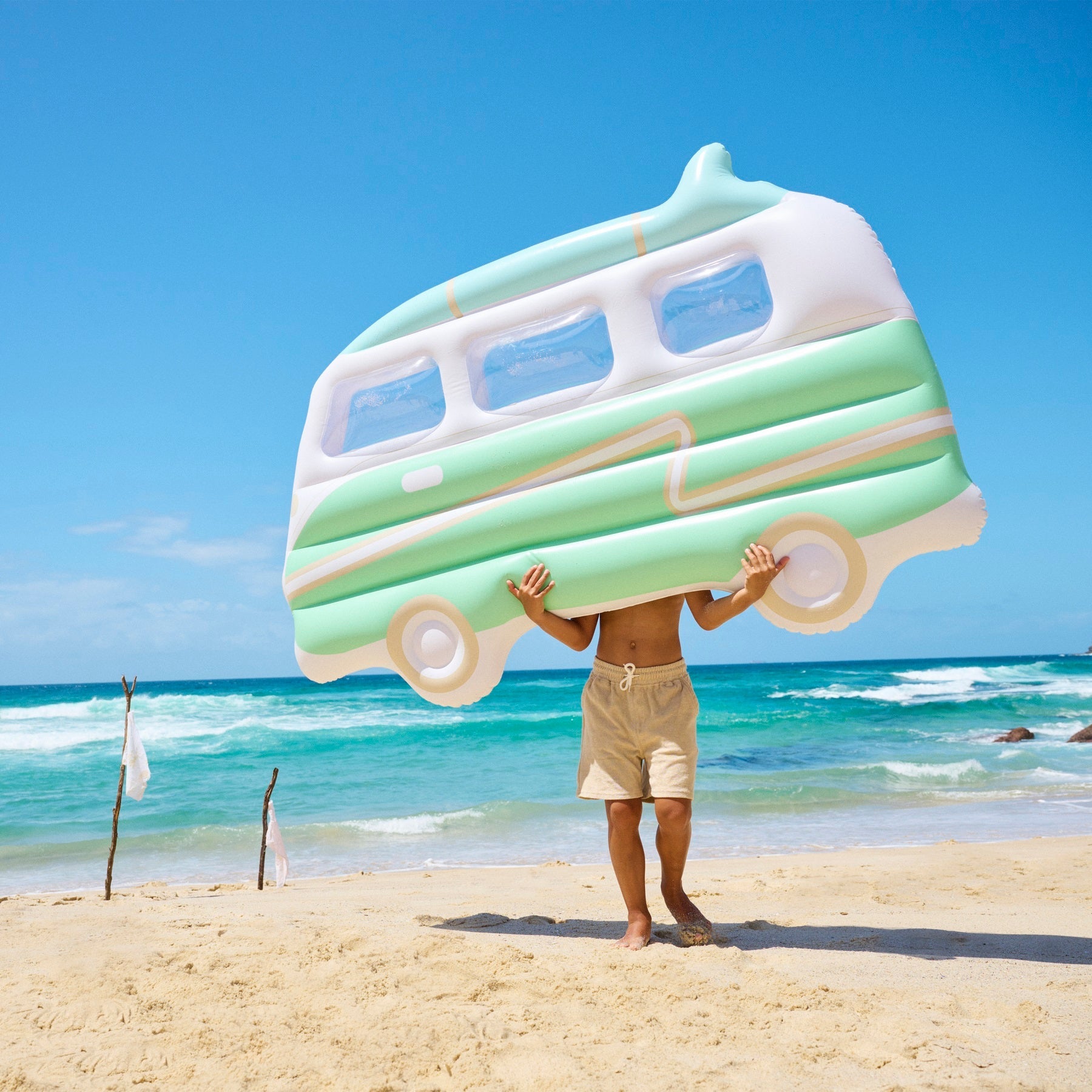 Colchón flotante para adultos Van Campervan - Estampado fondo verde