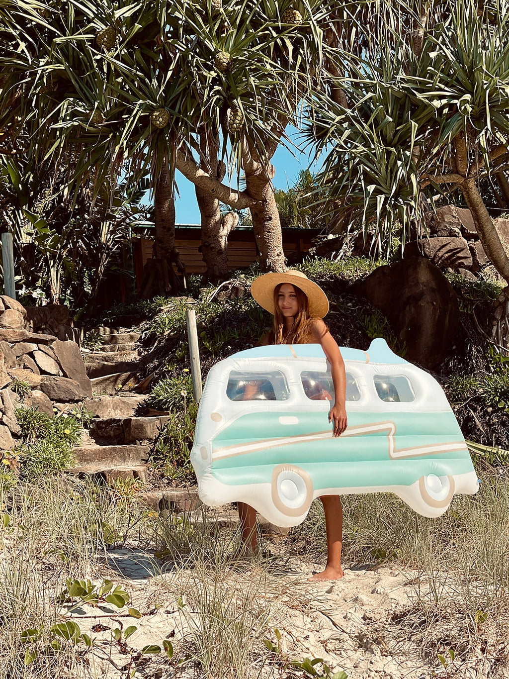 Colchón flotante para adultos Van Campervan - Estampado fondo verde