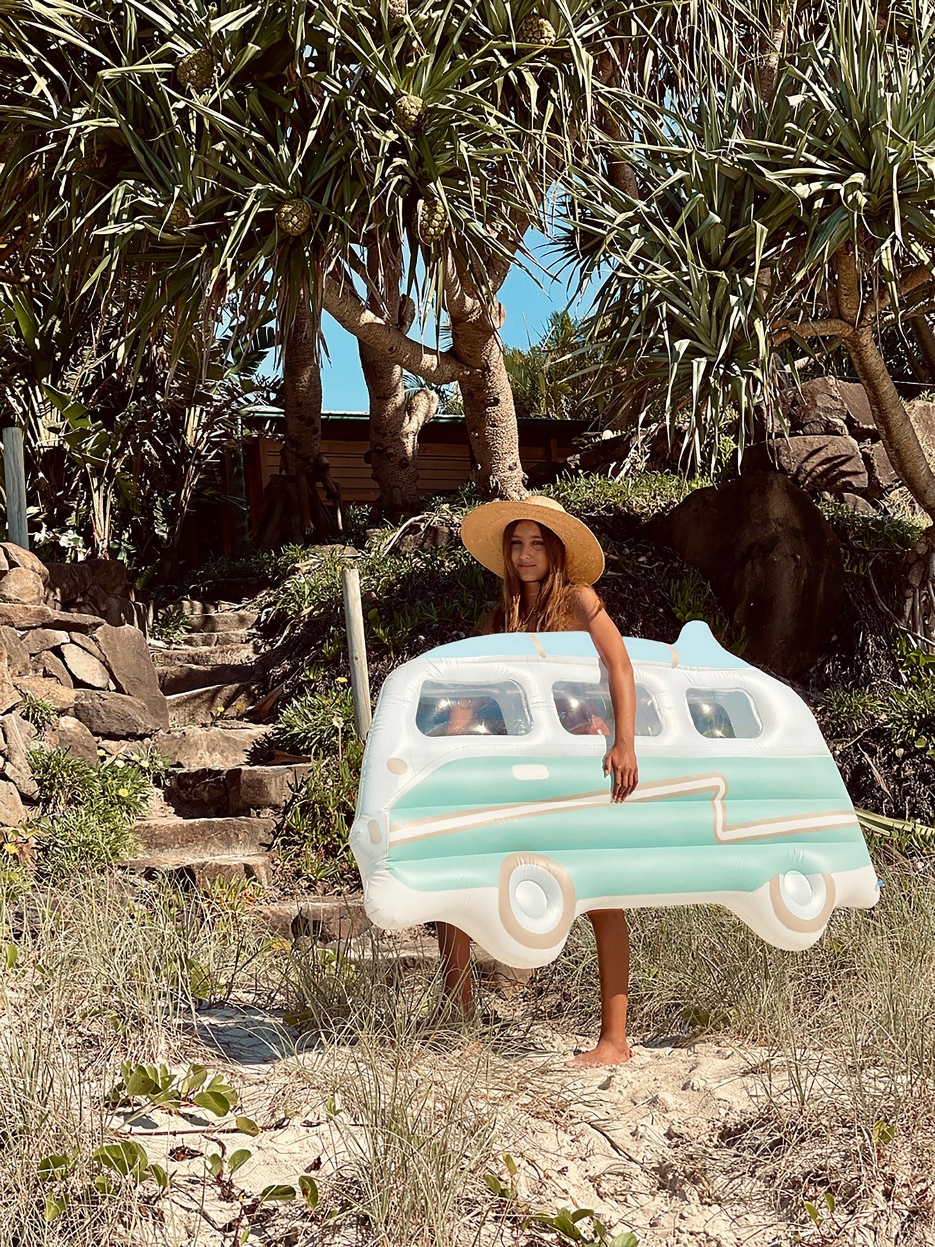 Colchón flotante para adultos Van Campervan - Estampado fondo verde