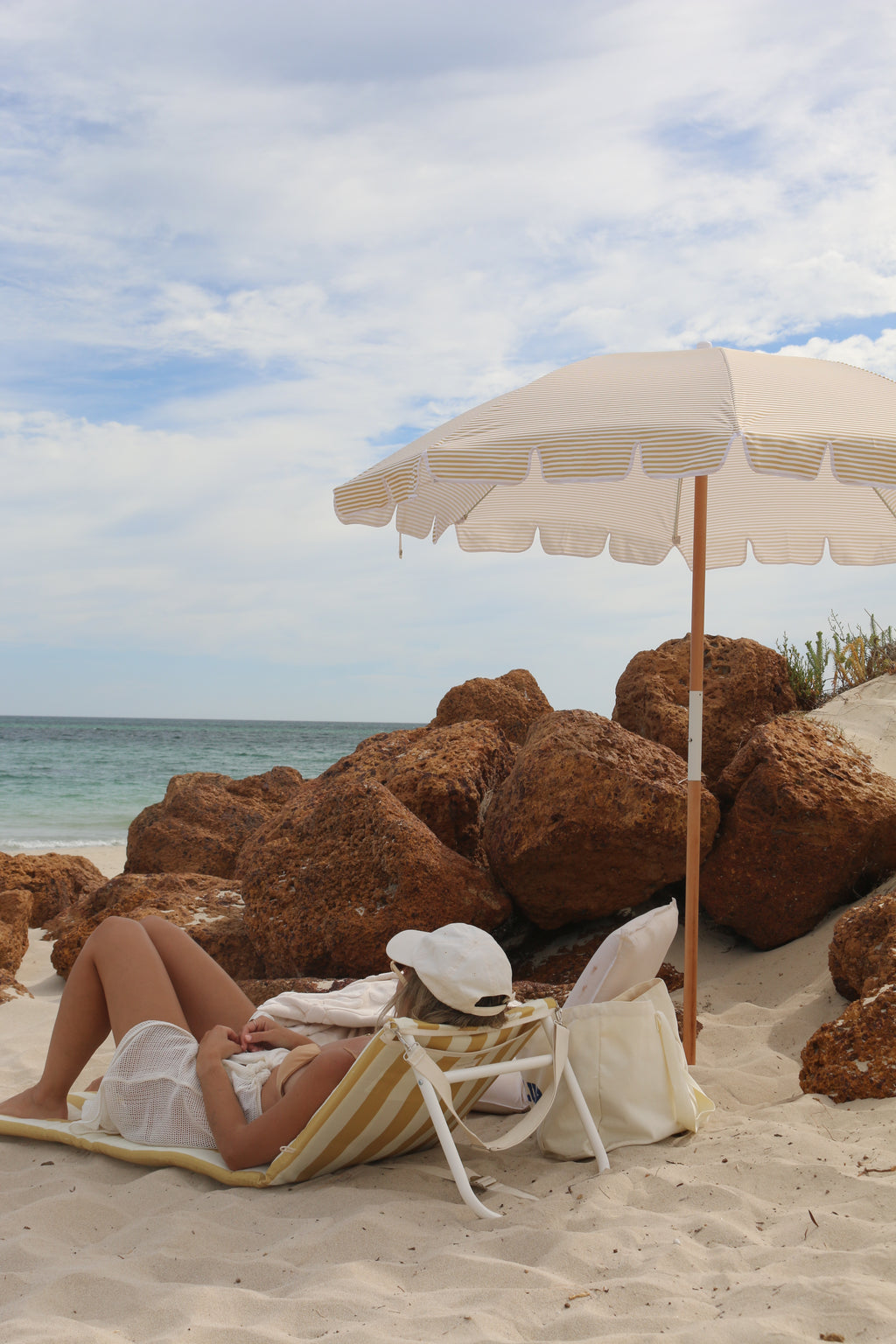 Chaise Longue Mango Bay - Rayures Moutarde Dorées