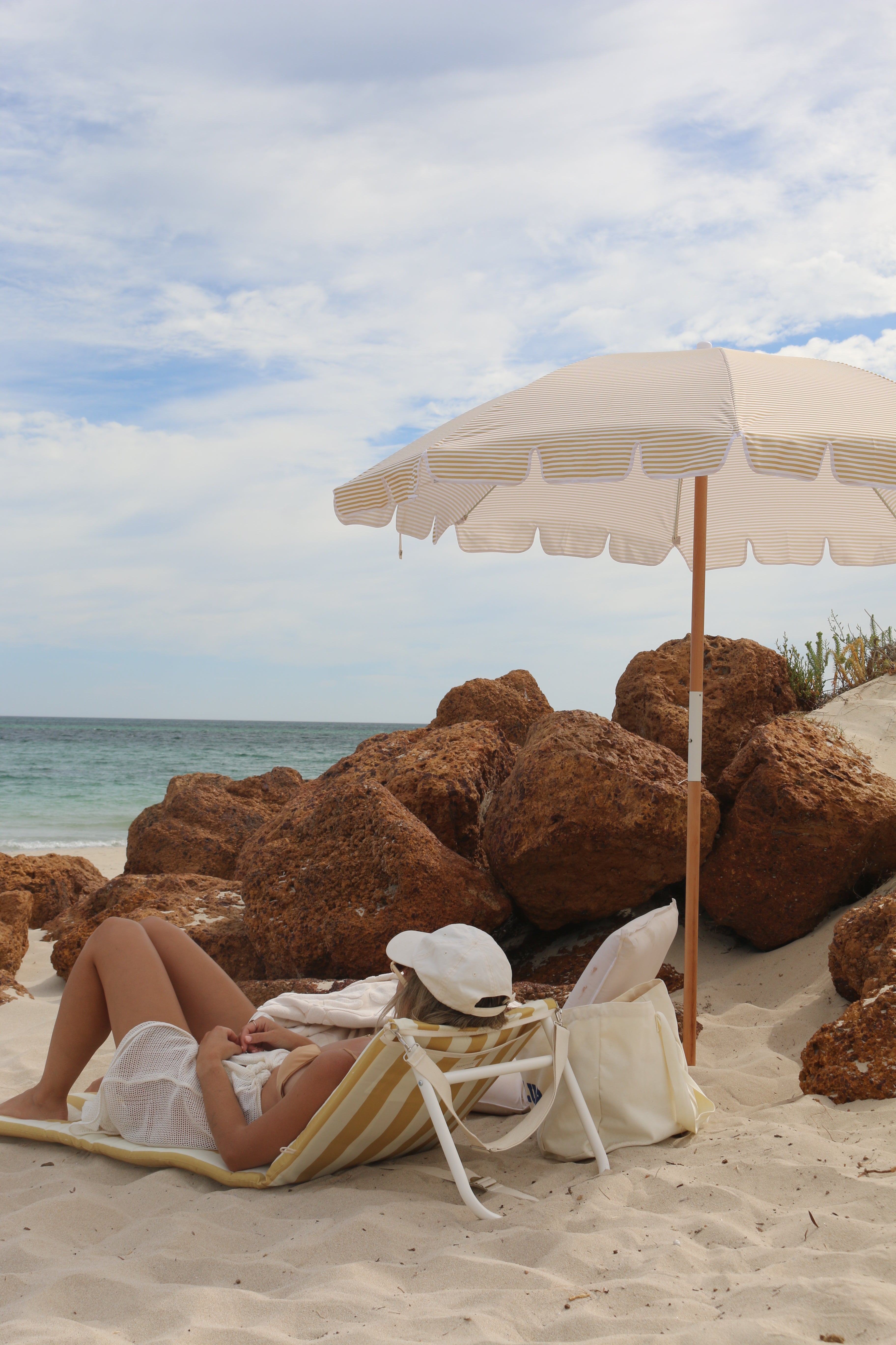 Chaise Longue Mango Bay - Rayures Moutarde Dorées