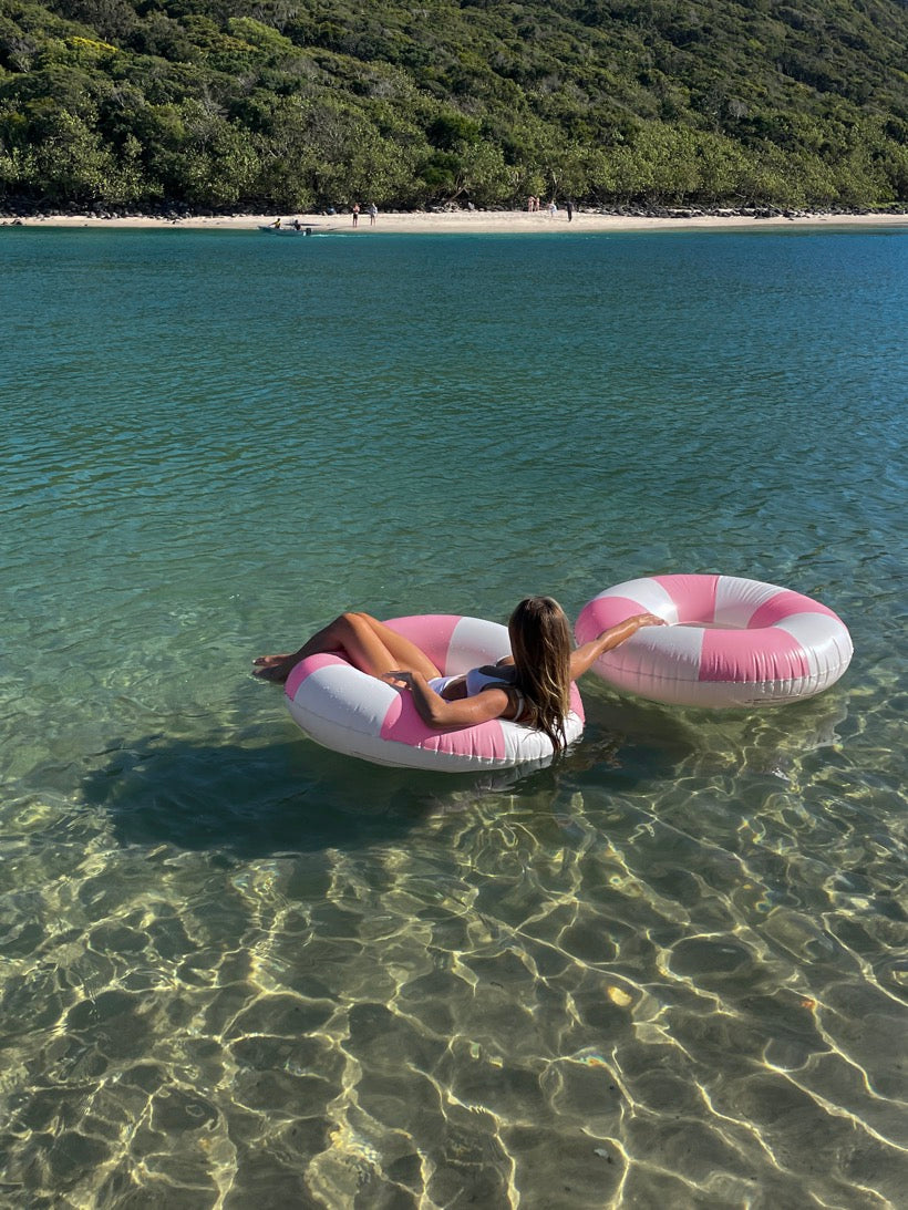 Bubblegum Tube Pool Ring - Pink Stripes