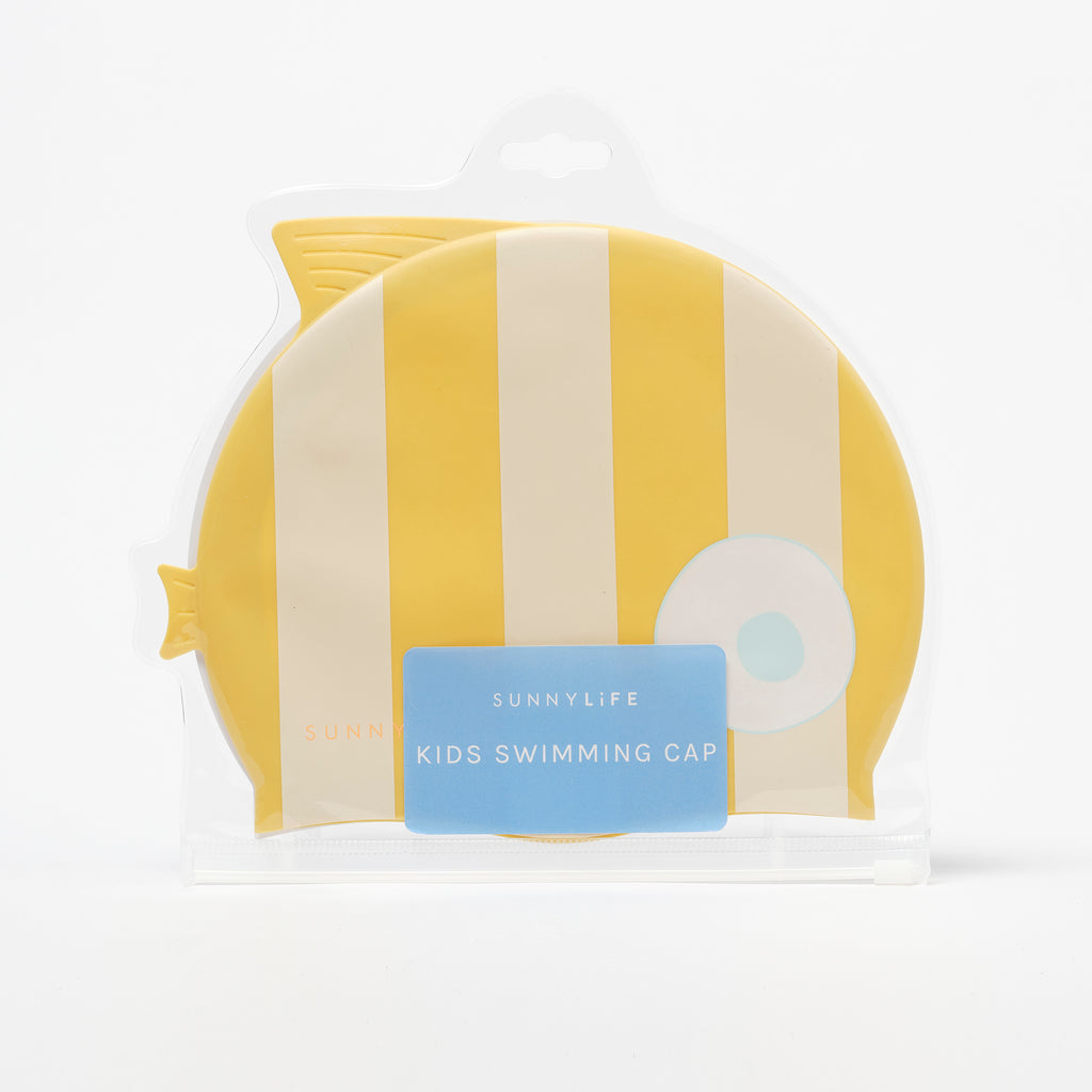 Gorro de Natación Infantil Finn El Pez Rayas Mostaza
