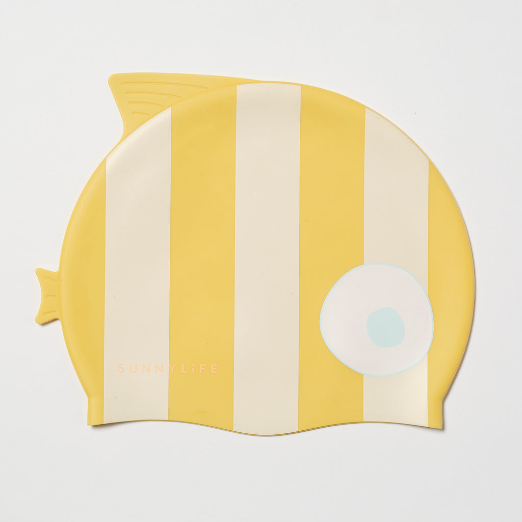 Gorro de Natación Infantil Finn El Pez Rayas Mostaza