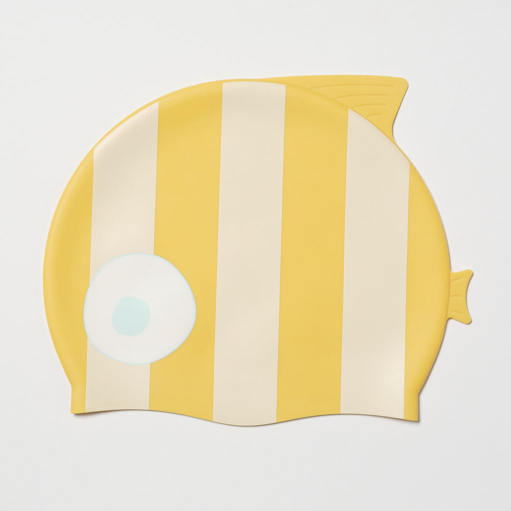 Gorro de Natación Infantil Finn El Pez Rayas Mostaza