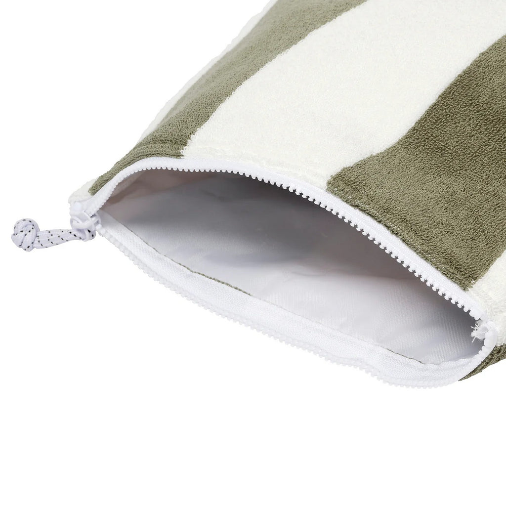 The Vacay Terry Beach Pouch - Olive Stripe