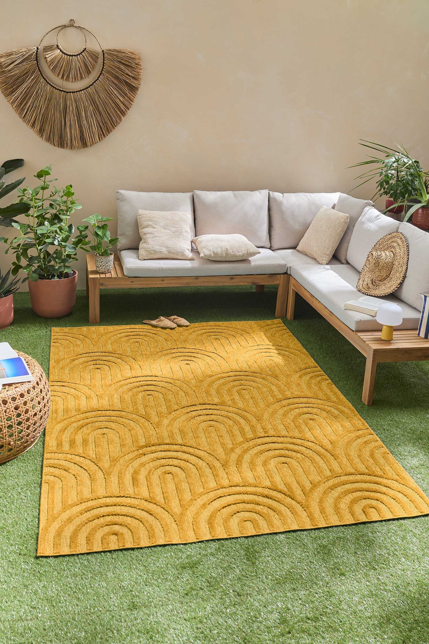 Santorini - Alfombra Interior/Exterior - Polipropileno - Amarillo