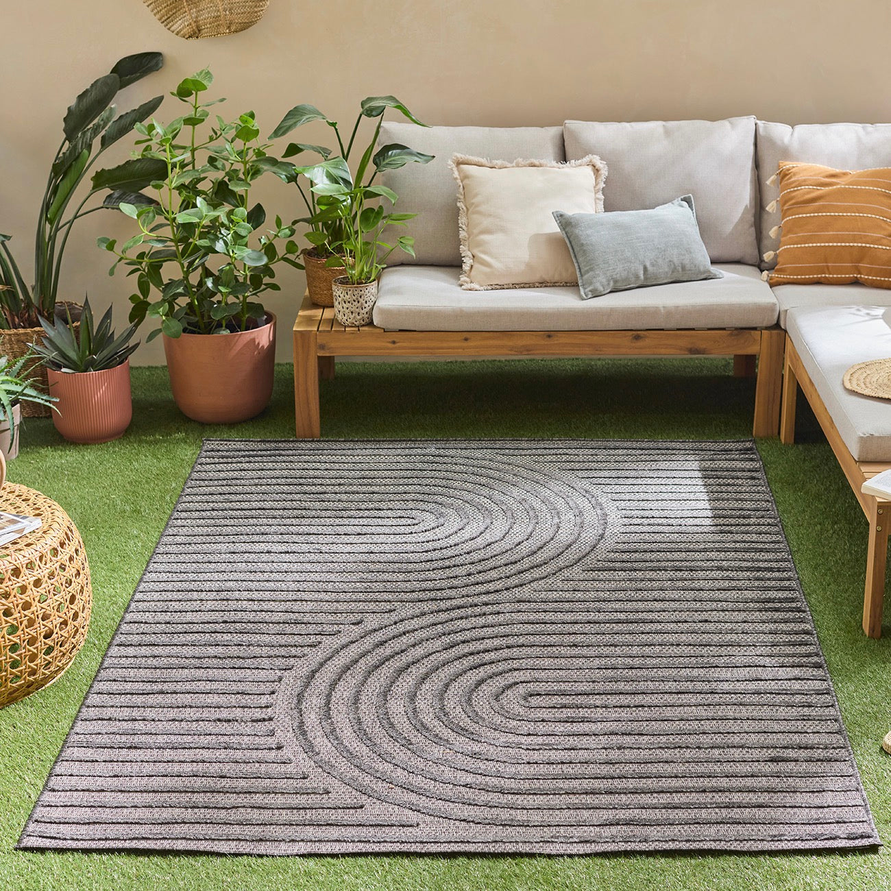 Santorini - Alfombra Interior/Exterior - Polipropileno - Negro