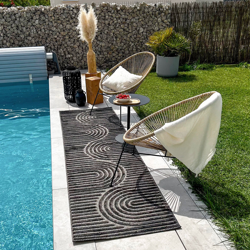 Santorini - Alfombra Interior/Exterior - Polipropileno - Negro