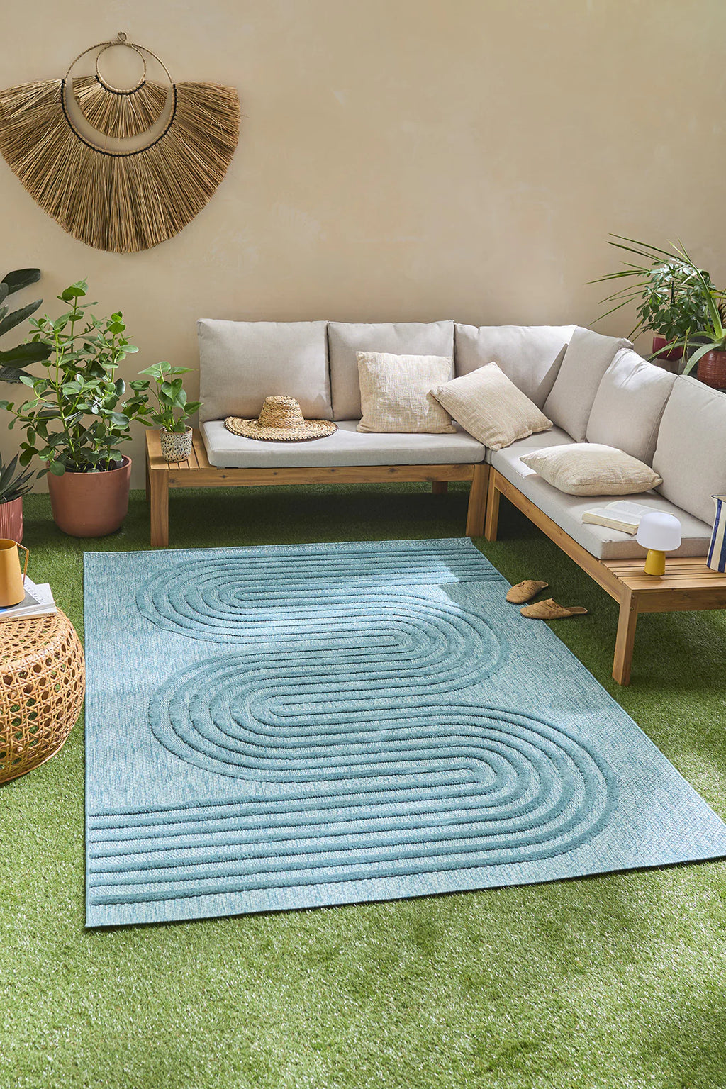 Santorini - Alfombra Interior/Exterior - Polipropileno - Turquesa