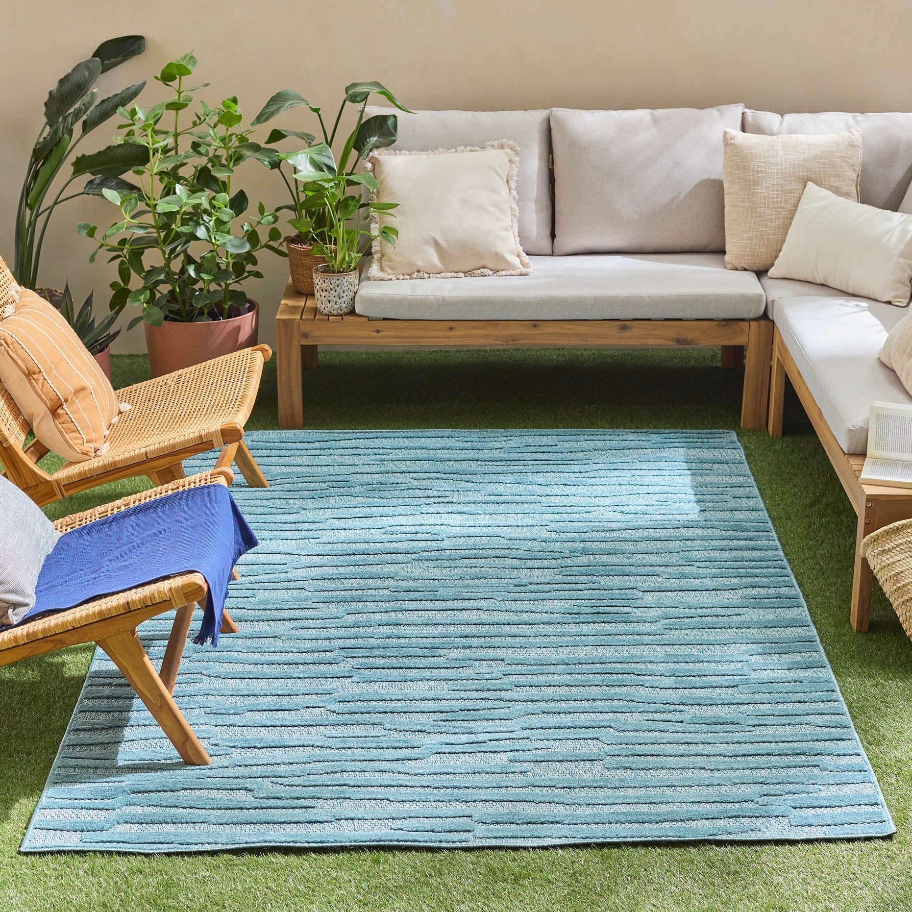 Santorini - Alfombra Interior/Exterior - Polipropileno - Turquesa