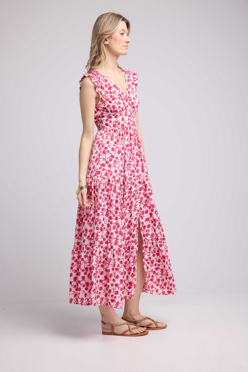 Sleeveless Long Dress - Red Flowers