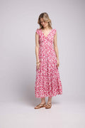 Sleeveless Long Dress - Red Flowers