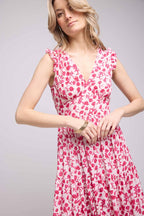 Sleeveless Long Dress - Red Flowers