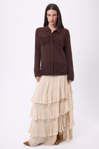 Chemise À Franges Devant Santa - Marron Chocolat - Femme