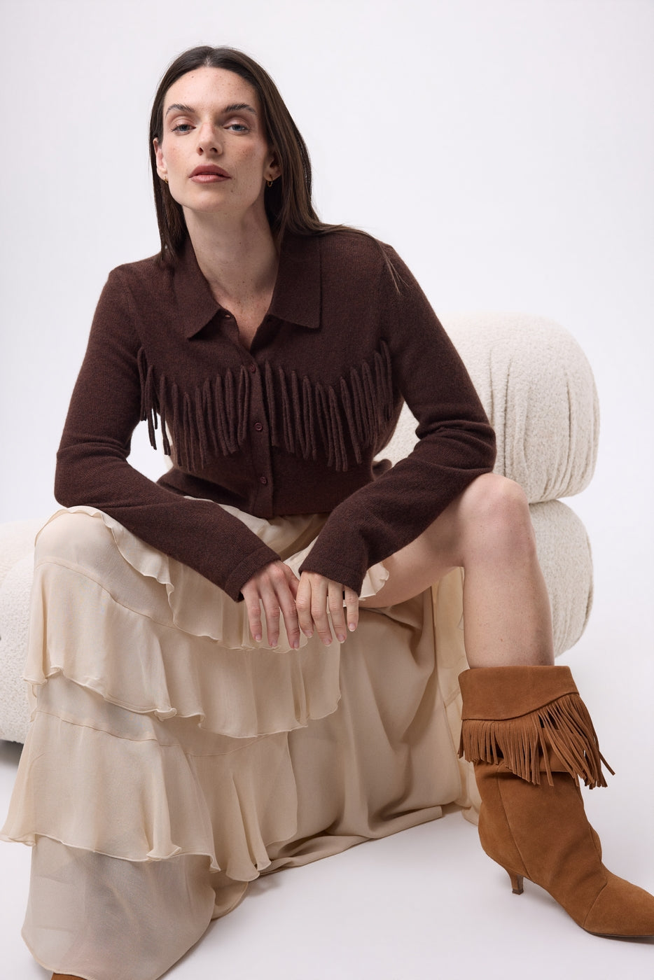 Chemise À Franges Devant Santa - Marron Chocolat - Femme