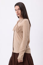 Santa Front Fringe Shirt - Cream Beige - Women