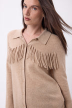 Santa Front Fringe Shirt - Cream Beige - Women