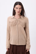 Santa Front Fringe Shirt - Cream Beige - Women