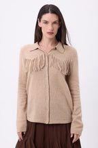 Santa Front Fringe Shirt - Cream Beige - Women
