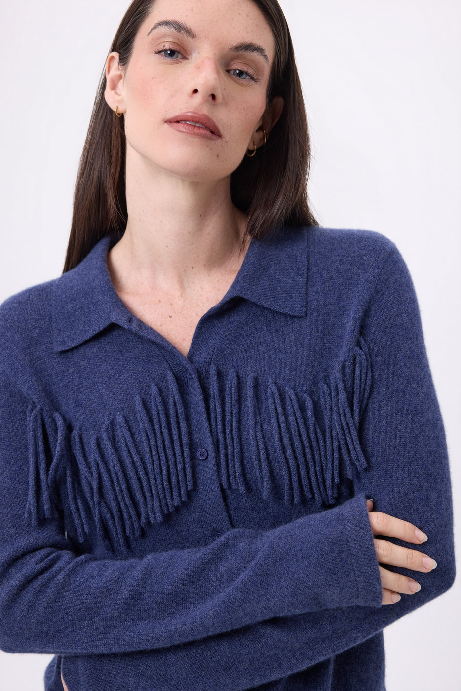 Chemise À Franges Devant Santa - Bleu Indigo - Femme
