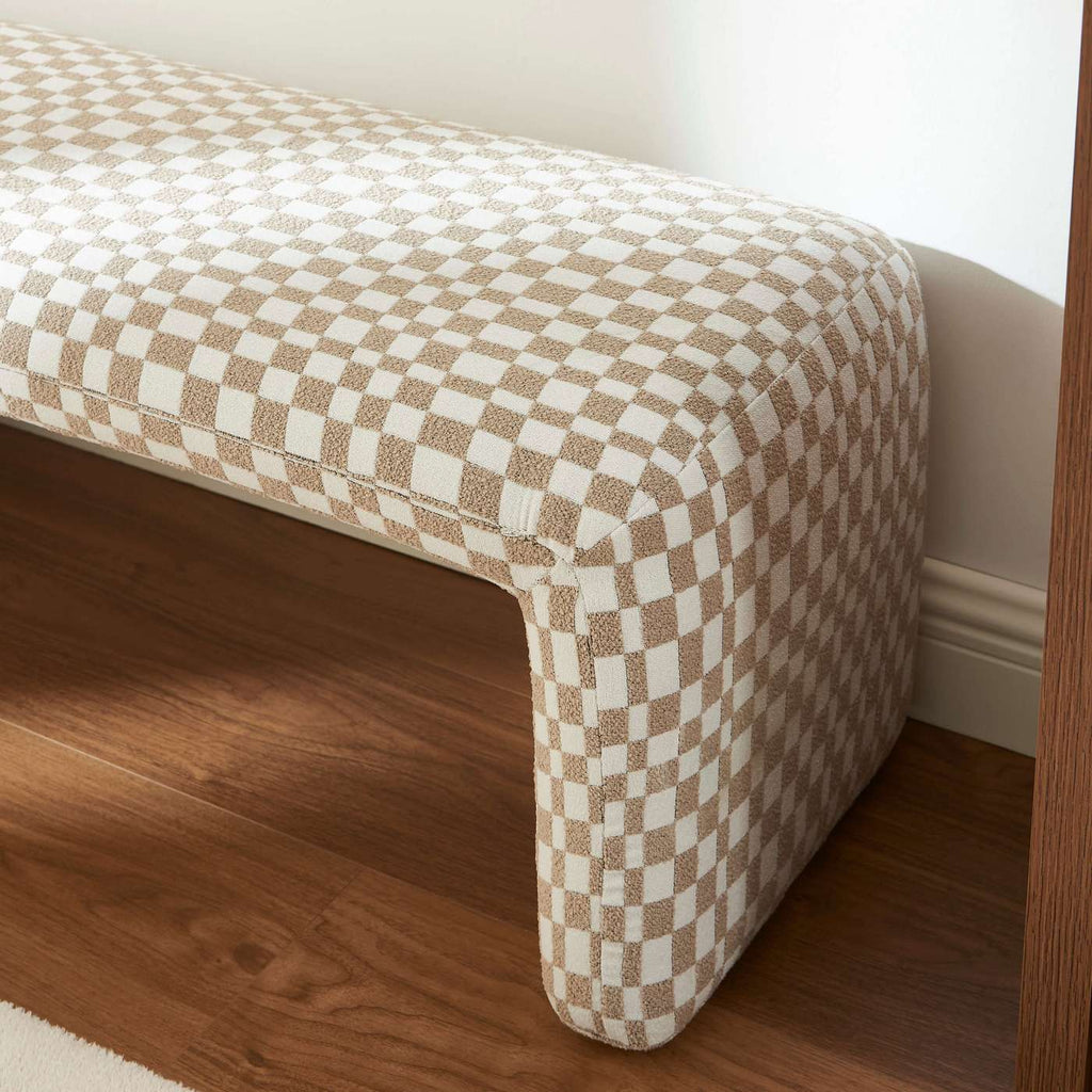 Saran - Sitzbank - Schachbrettmuster-Stoff - Beige