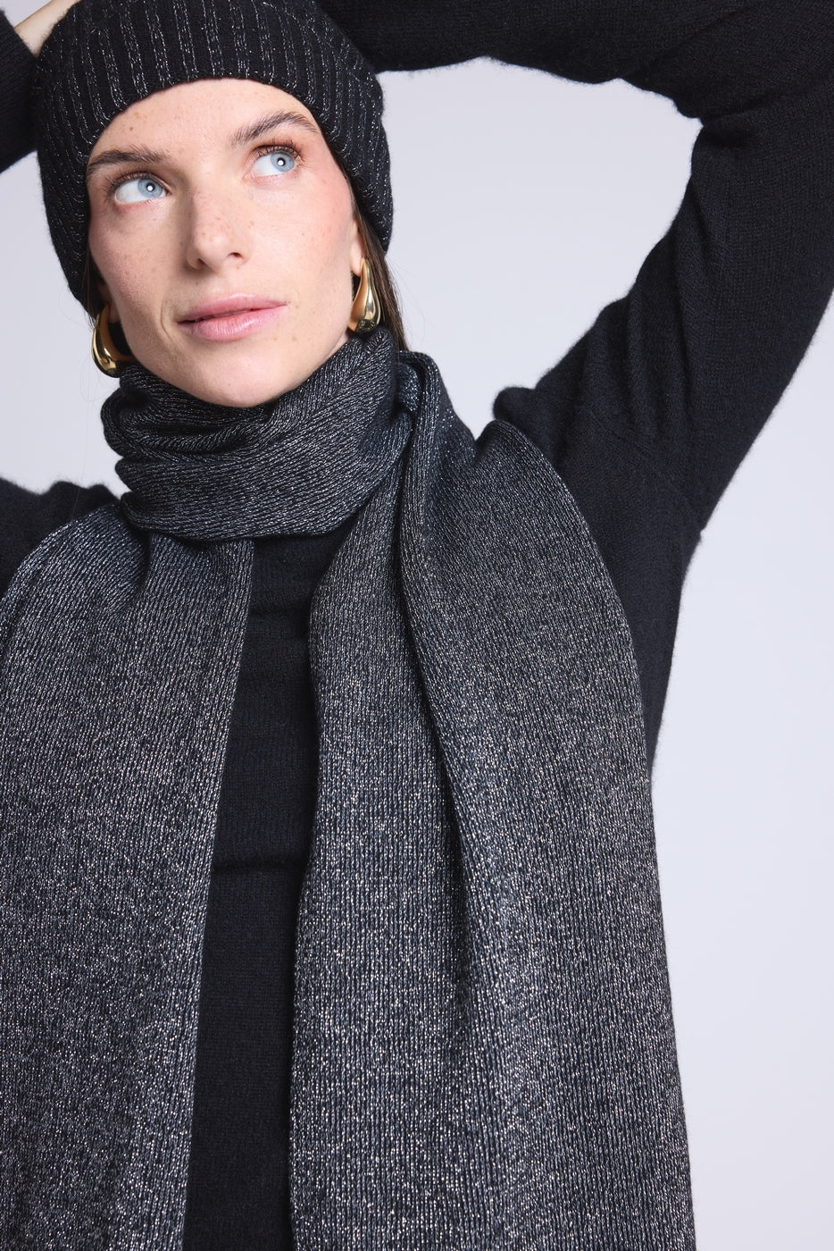 Echarpe Etole Unisexe Lurex Scarf - Noir Lurex Argente - Mixte