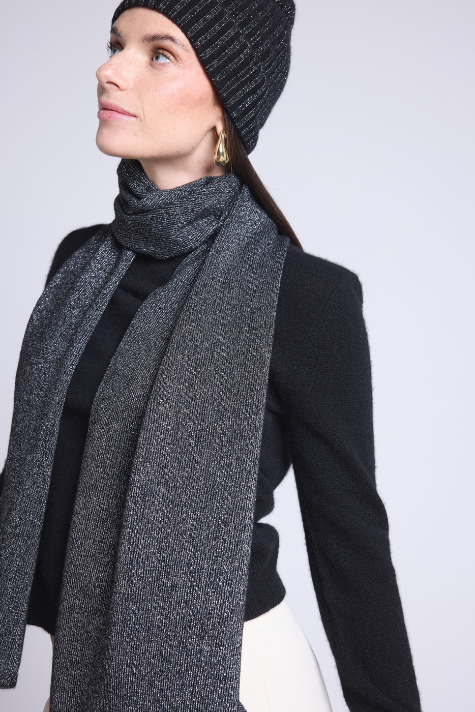 Unisex Lurex Stole Scarf - Black Silver Lurex - Mixed