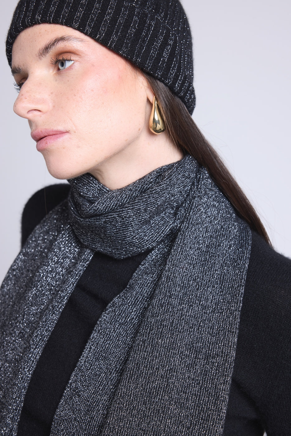 Unisex Lurex Stole Scarf - Black Silver Lurex - Mixed