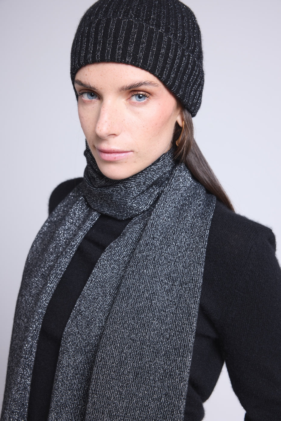 Echarpe Etole Unisexe Lurex Scarf - Noir Lurex Argente - Mixte