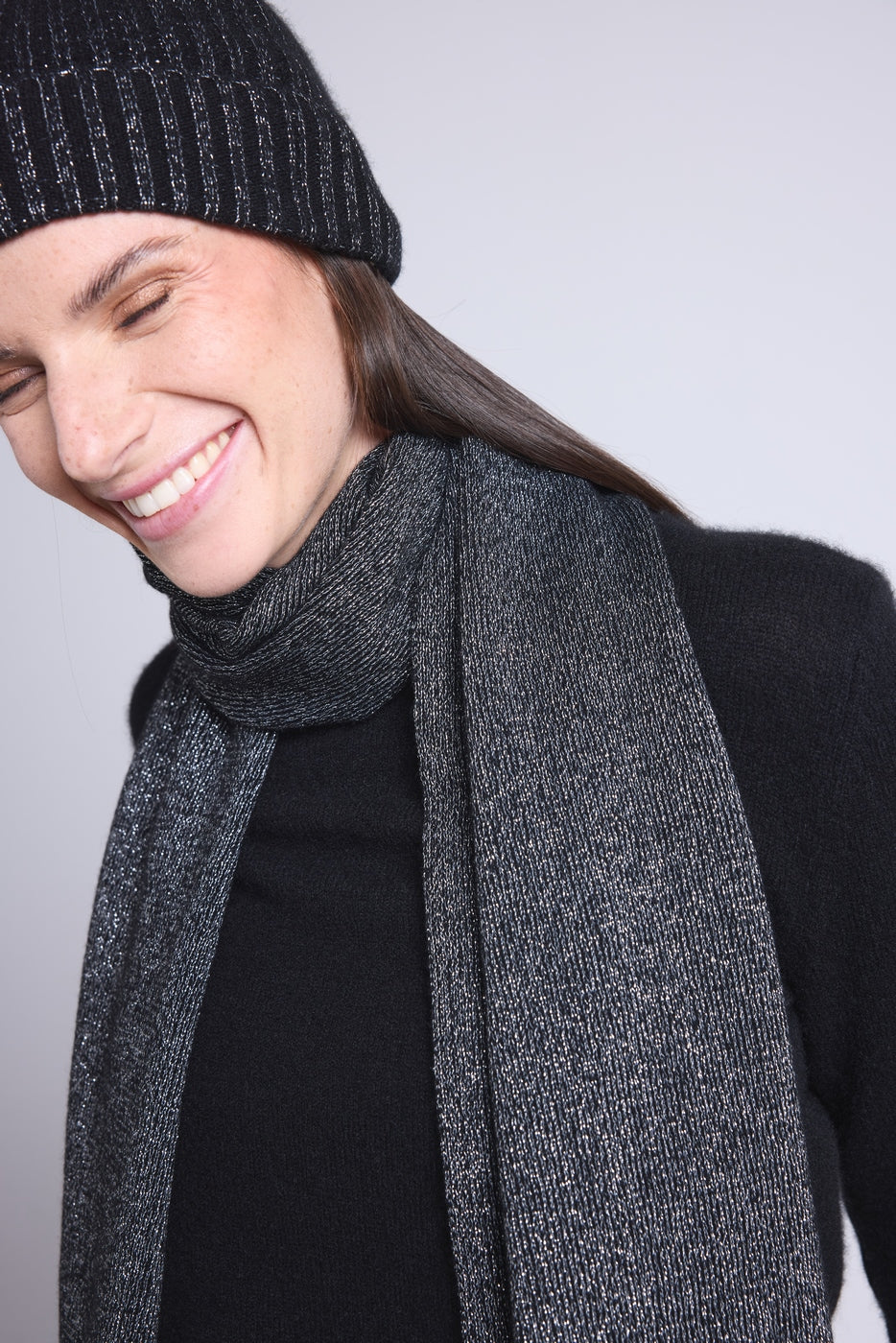 Unisex Lurex Stole Scarf - Black Silver Lurex - Mixed