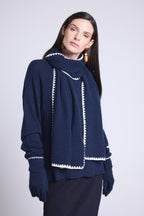 Bufanda Estola Pespuntes Scarf - Azul Marino Blanco - Mixto