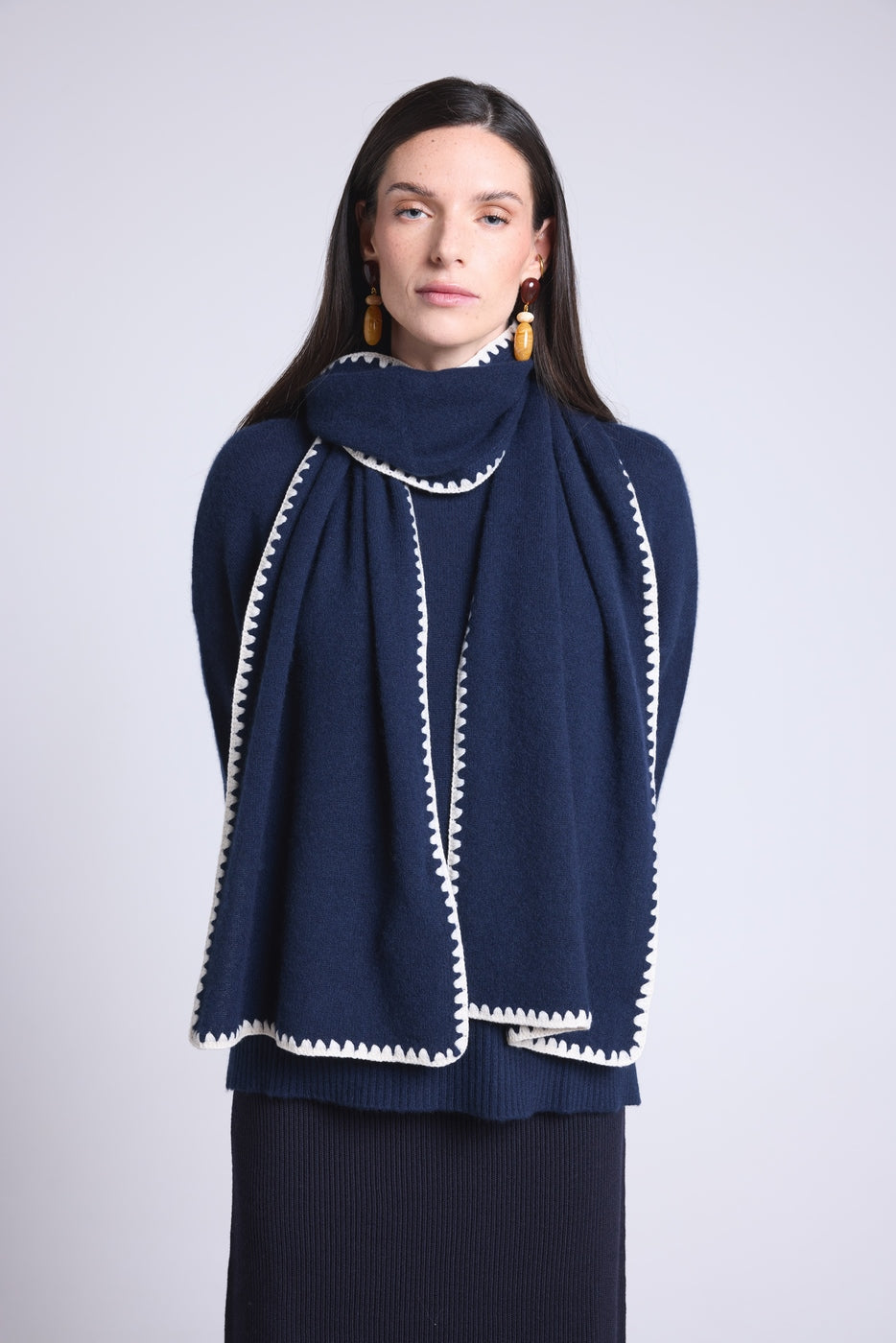 Bufanda Estola Pespuntes Scarf - Azul Marino Blanco - Mixto