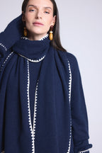 Bufanda Estola Pespuntes Scarf - Azul Marino Blanco - Mixto