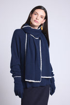 Bufanda Estola Pespuntes Scarf - Azul Marino Blanco - Mixto
