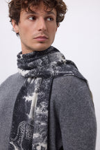 Szal z nadrukiem Jungle Tj - Czarno-biały - Unisex - 100% Kaszmir