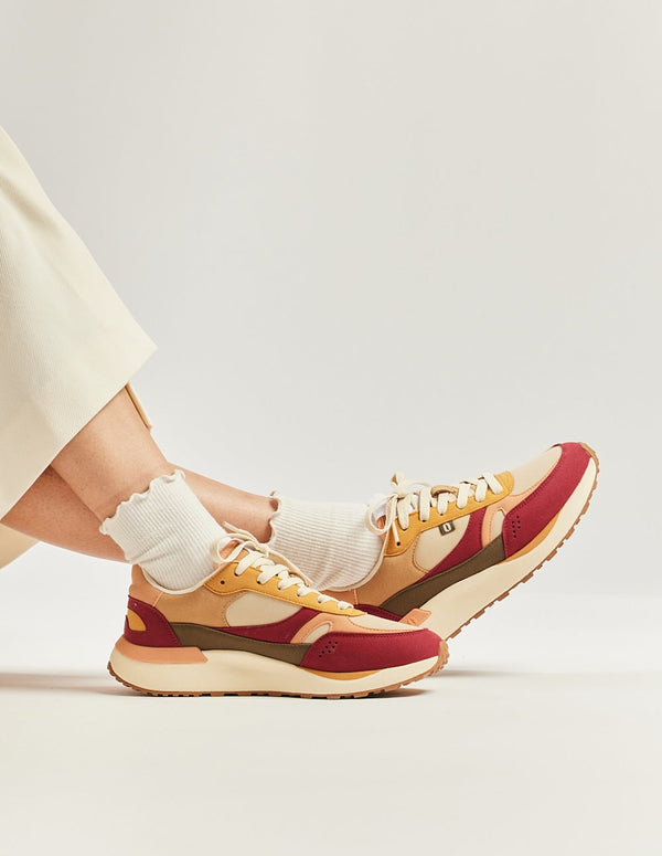 Anaelle Low Sneakers - Burgundy Ecru Peach - Women
